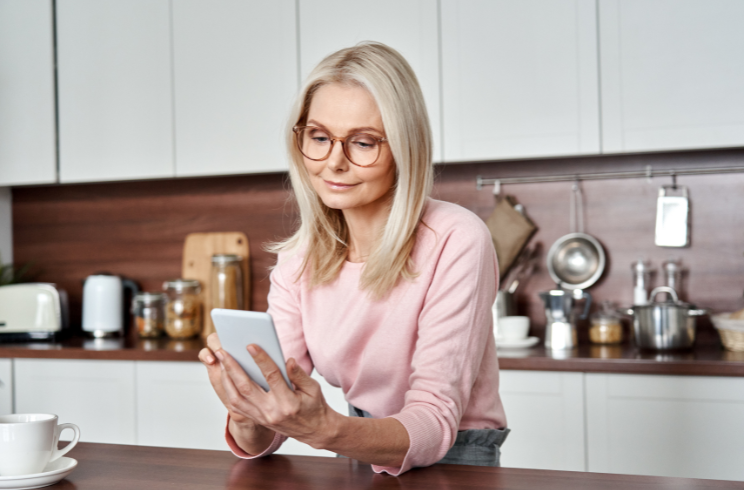 woman looking at cellphone